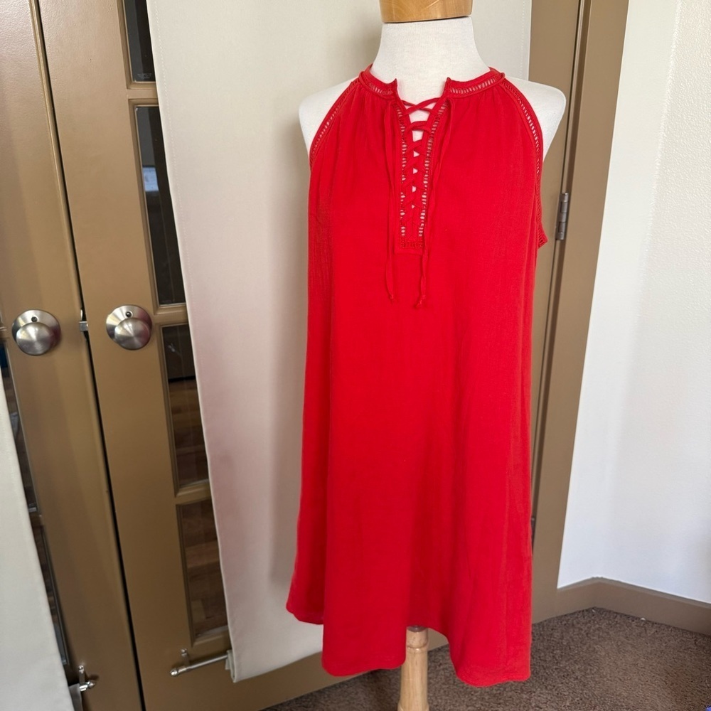 Cremiux Womens Small Red Lace Up‎ High Neck Halter Short Knee Length Dress